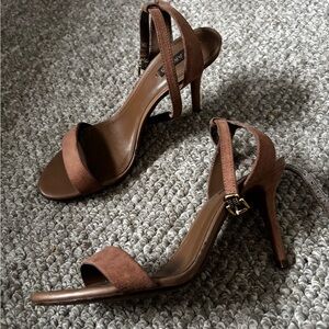 AREZZO Women’s Brown Suede High Heel Sandals with Ankle Strap